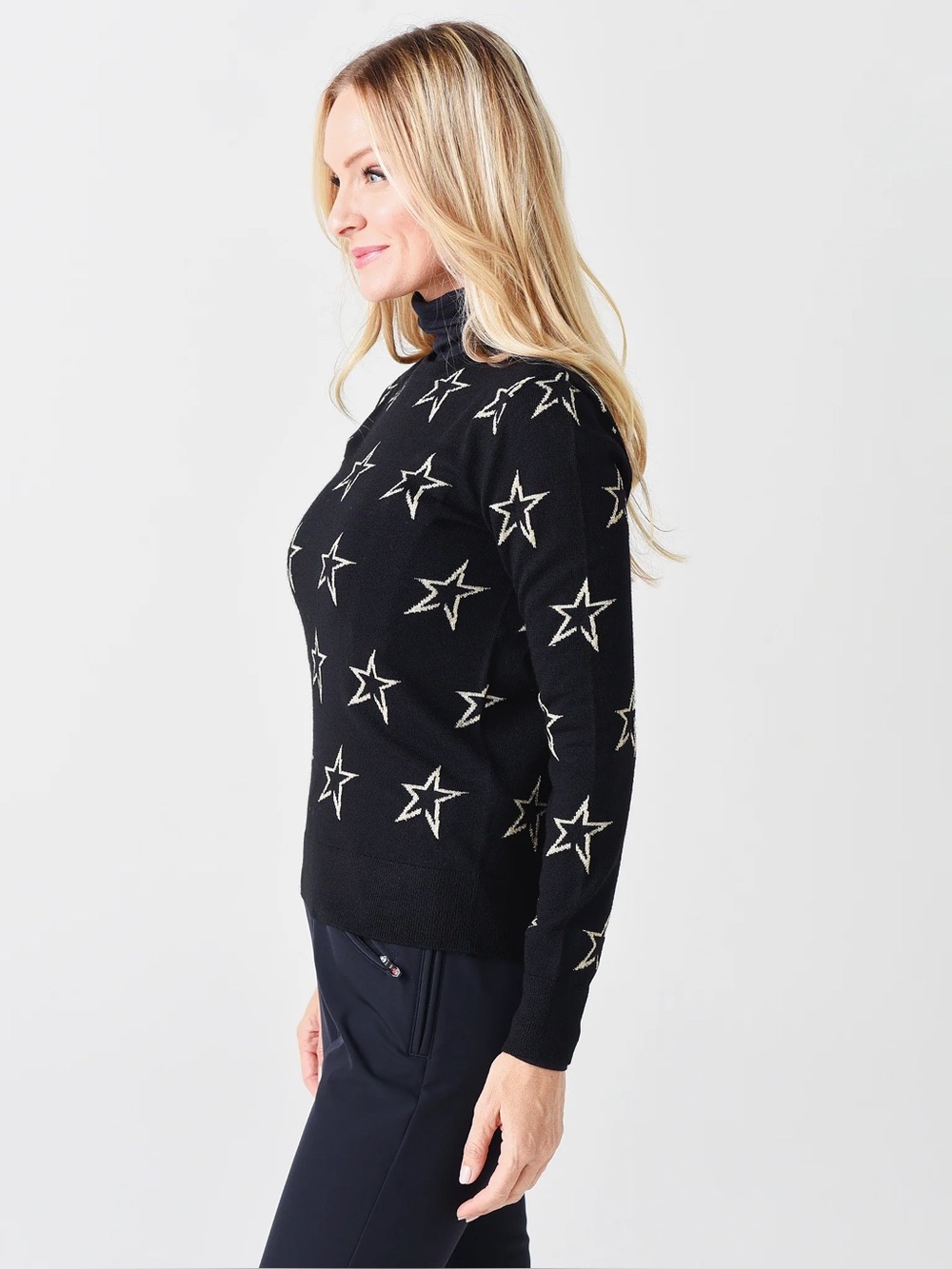 Perfect Moment Merino Wool Black Star-Pattern Sweater